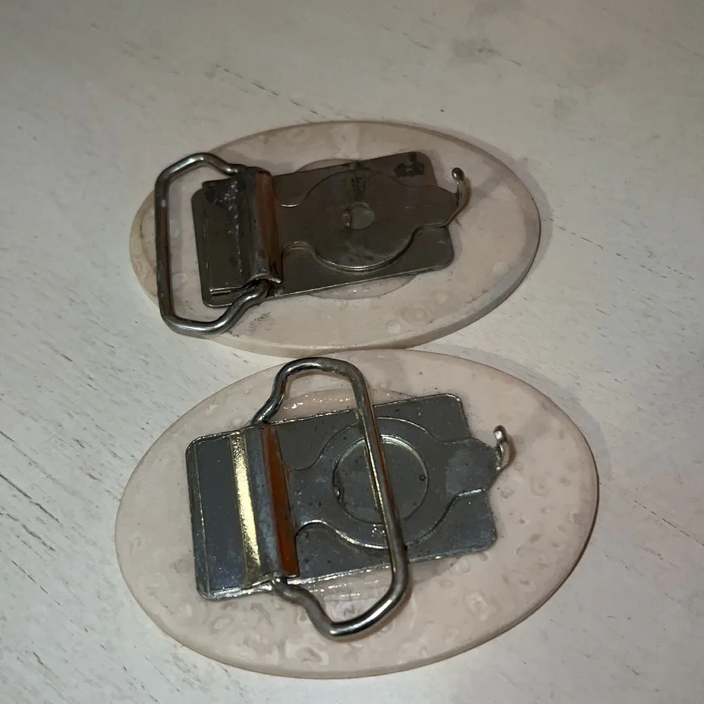 2 Vintage Scrimshaw Eagle belt buckles resin